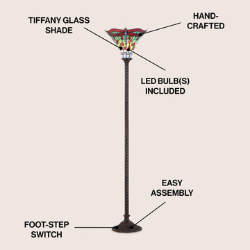 Dragonfly Tiffany Style 71" Torchiere LED Floor Lamp - JONATHAN Y